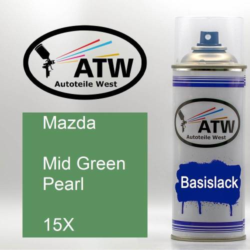 Mazda, Mid Green Pearl, 15X: 400ml Sprühdose, von ATW Autoteile West.
